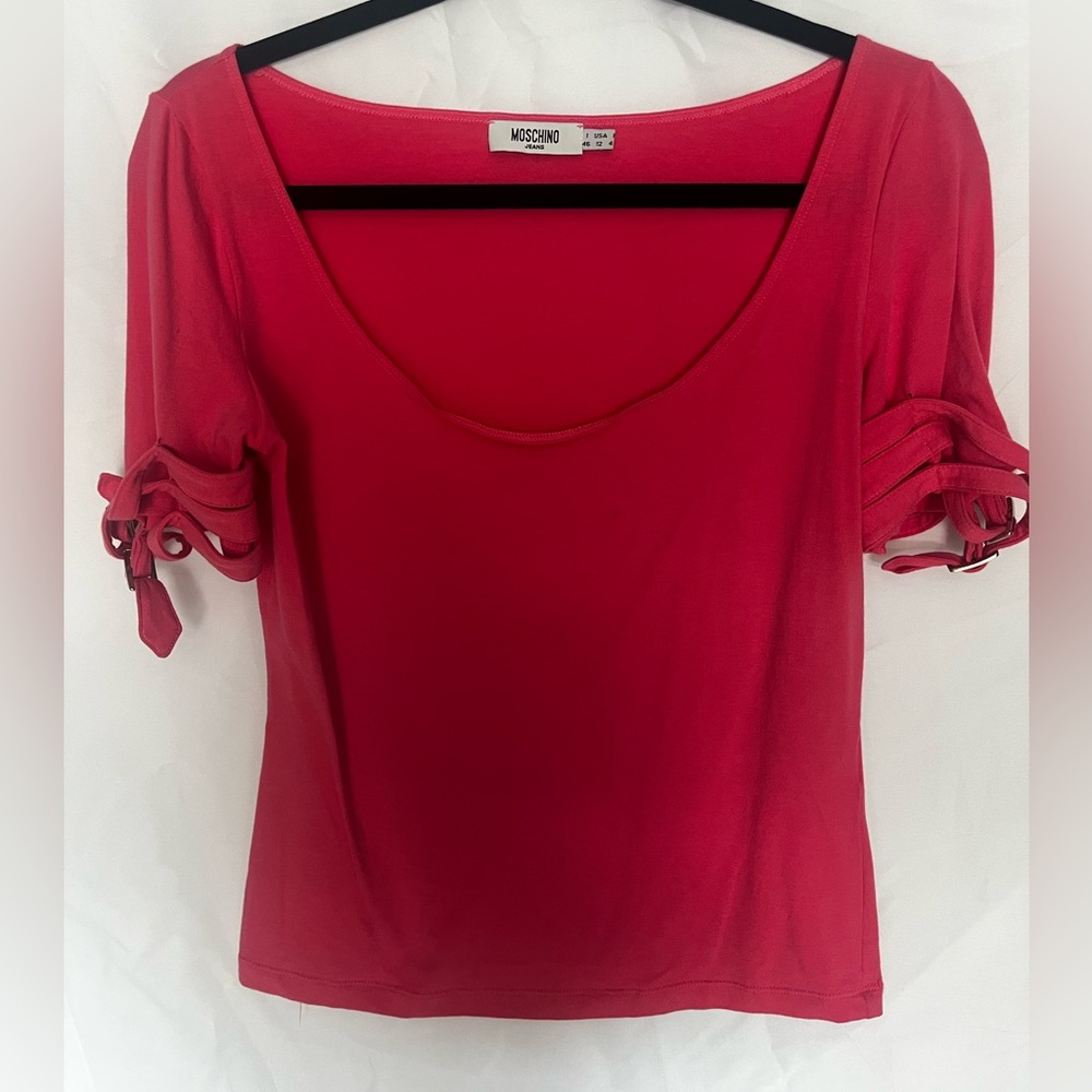 Moschino pink Fitted Blouse with buckle accents on sleeves